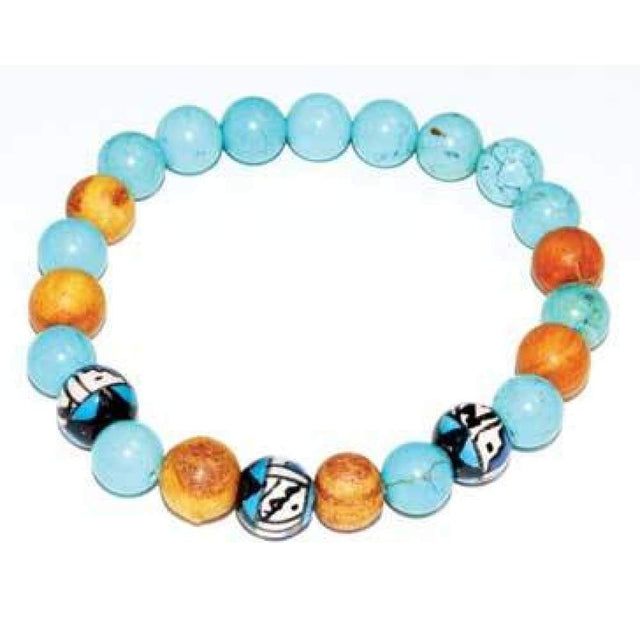 8 mm Elastic Bracelet Round Beads - Palo Santo & Turquoise - Magick Magick.com