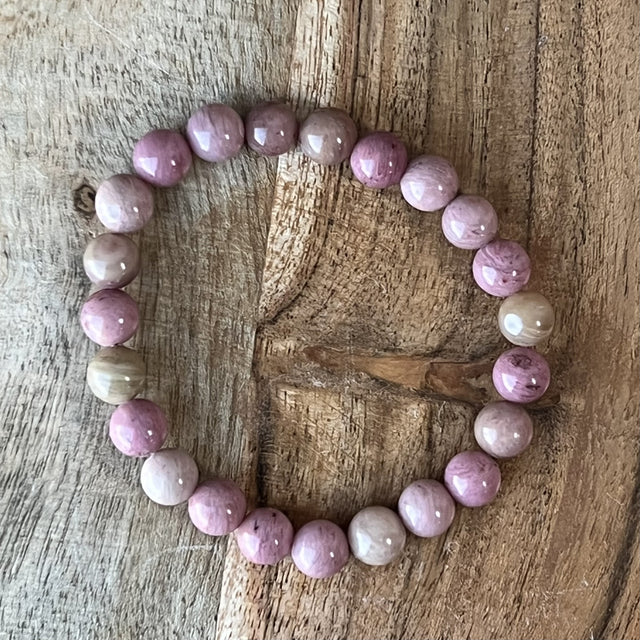 8 mm Elastic Bracelet Round Beads - Rhodonite - Magick Magick.com