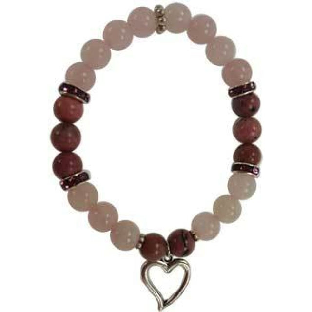 8 mm Elastic Bracelet Round Beads - Rose Quartz, Rhodonite with Heart - Magick Magick.com