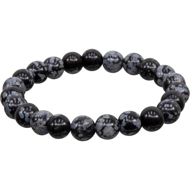 8 mm Elastic Bracelet Round Beads - Snowflake Obsidian - Magick Magick.com