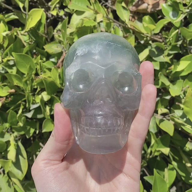 Natural Fluorite Hand Carved Skull - 2.56 lbs (4.5 x 3 x 3.5 inch)