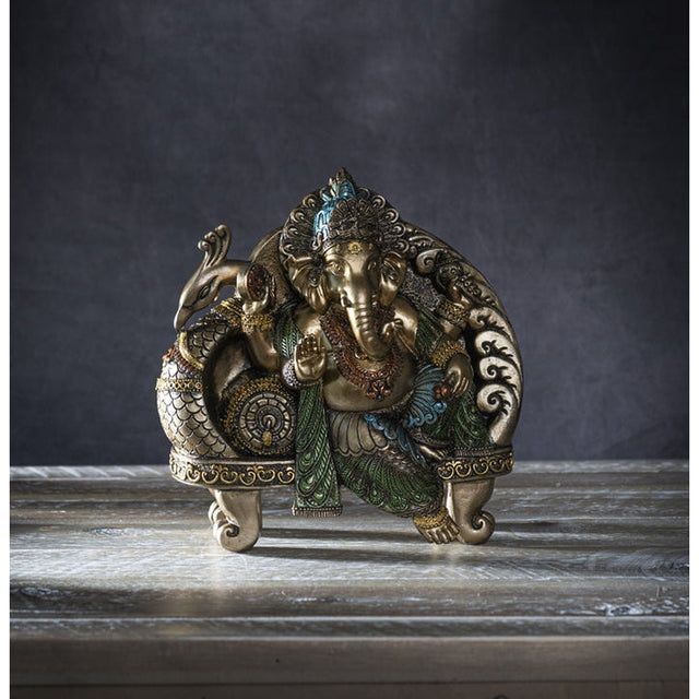8.2" Hindu Statue - Seated Ganesha on Peacock Throne - Magick Magick.com