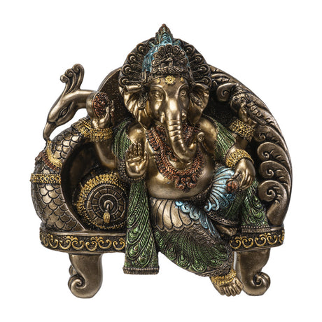 8.2" Hindu Statue - Seated Ganesha on Peacock Throne - Magick Magick.com
