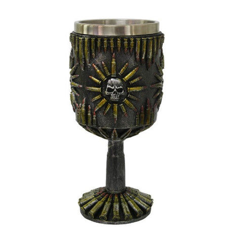 8.25" Resin & Stainless Steel Chalice / Goblet - Bullet Skull - Magick Magick.com