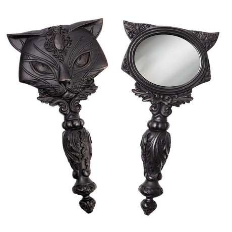 8.5" Black Sacred Cat Hand Mirror - Magick Magick.com