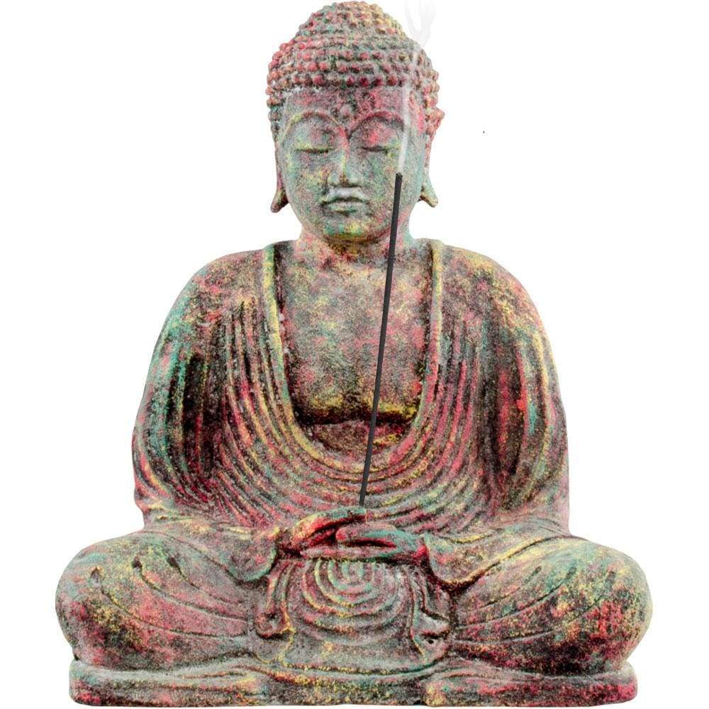 8.5" Volcanic Stone Statue Incense Holder - Meditating Buddha - Chakras - Magick Magick.com