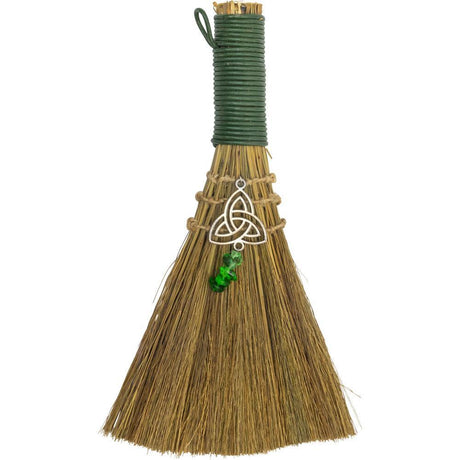 8.5" Wicca Broom - Triquetra with Green Aventurine - Magick Magick.com