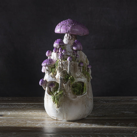 8.6" Skull with Purple Mushrooms Statue - Magick Magick.com