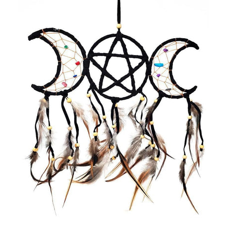9" Dream Catcher - Triple Moon with Pentagram - Magick Magick.com