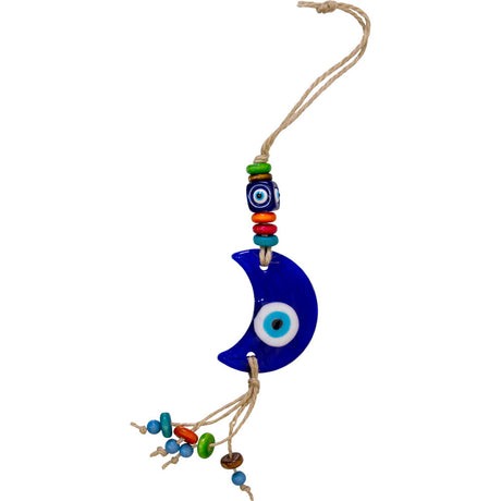 9" Evil Eye Talisman - Hemp Rope w/ Beads & Crescent Moon - Magick Magick.com