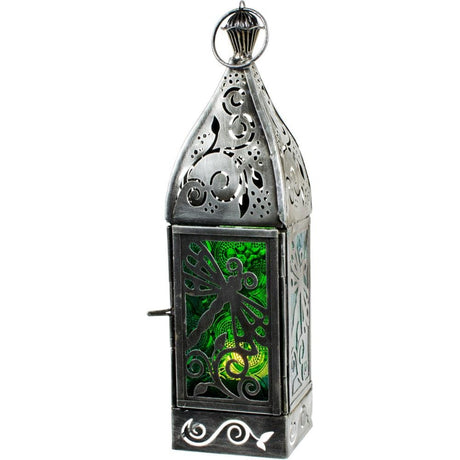 9" Glass & Metal Lantern - Dragonfly Green & Turquoise - Magick Magick.com