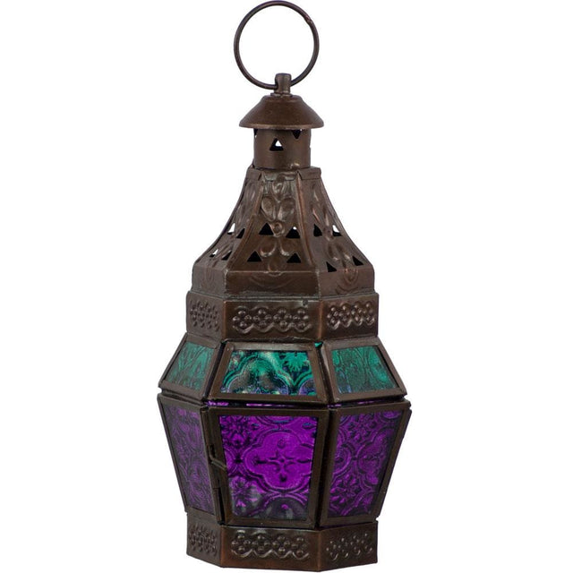 9" Glass & Metal Lantern - Guide Turquoise & Purple - Magick Magick.com