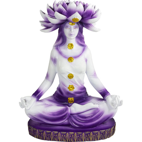 9" Polyresin Backflow Incense Burner - Lotus Chakra Goddess - Magick Magick.com