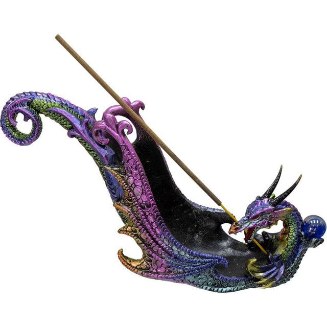 9" Polyresin Incense Holder - Dragon with Sphere - Multi-Color - Magick Magick.com