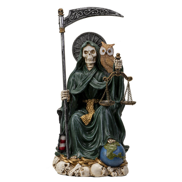 9" Santa Muerte Sitting Green Statue - Magick Magick.com