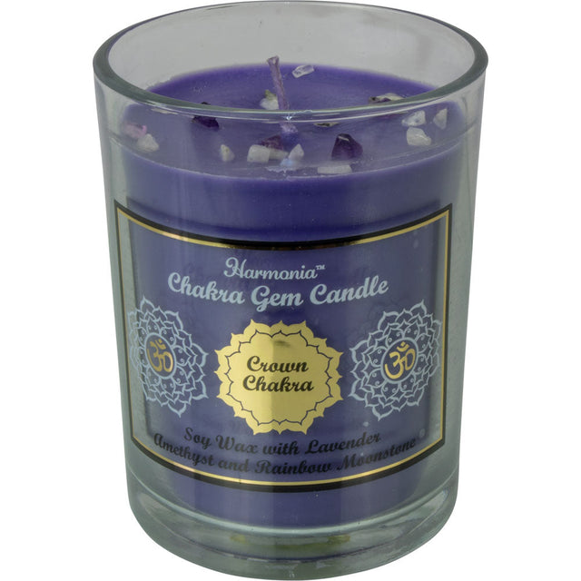 9 oz Harmonia Soy Gem Candle - Chakra Crown - Amethyst & Rainbow Moonstone - Magick Magick.com