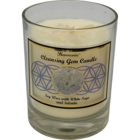 9 oz Harmonia Soy Gem Candle - Cleansing - Selenite - Magick Magick.com