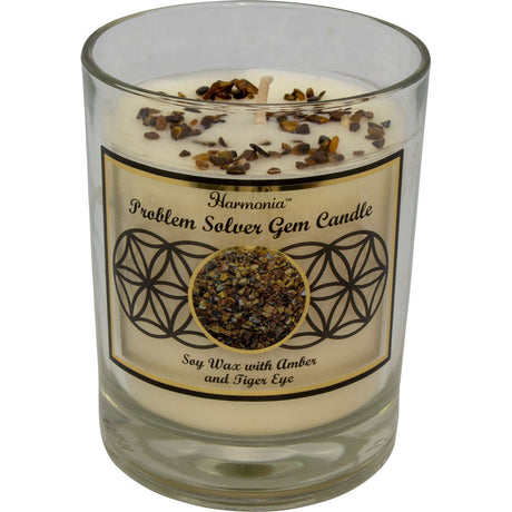 9 oz Harmonia Soy Gem Candle - Problem Solver - Tiger Eye - Magick Magick.com