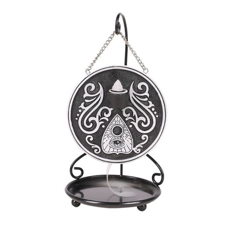 9.25" Black and White Ouija Board Backflow Incense Burner with Stand - Magick Magick.com