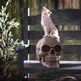 9.45" Skeleton Statue - Grey Wolf on Skull - Magick Magick.com