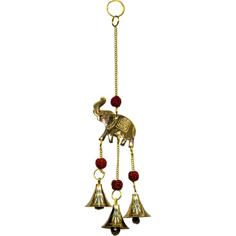 9.5" Brass Bell Chime - Elephant with Rudraska - Magick Magick.com