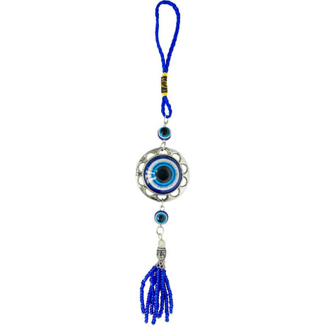 9.5" Evil Eye Talisman - Glass Puffed Evil Eye with Beaded Tassel - Magick Magick.com
