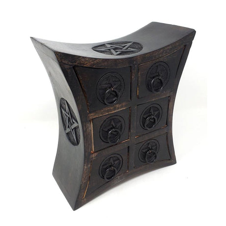 9.5" Pentagram Wooden Chest with Six Drawers - Magick Magick.com
