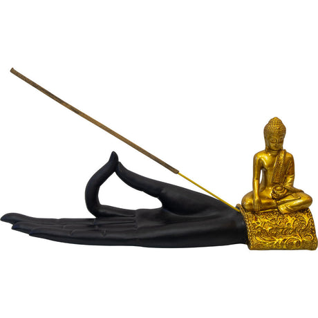 9.5" Polyresin Incense Holder - Buddha Mudra Hand - Magick Magick.com