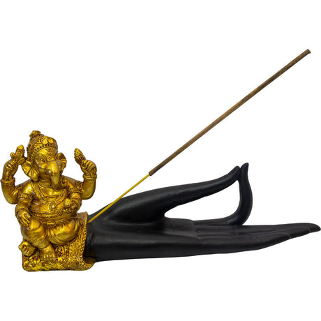 9.5" Polyresin Incense Holder - Ganesha Mudra Hand - Magick Magick.com