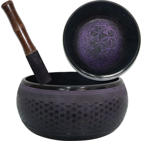 9.5" Singing Bowl Round Sided - Purple Flower of Life - Magick Magick.com