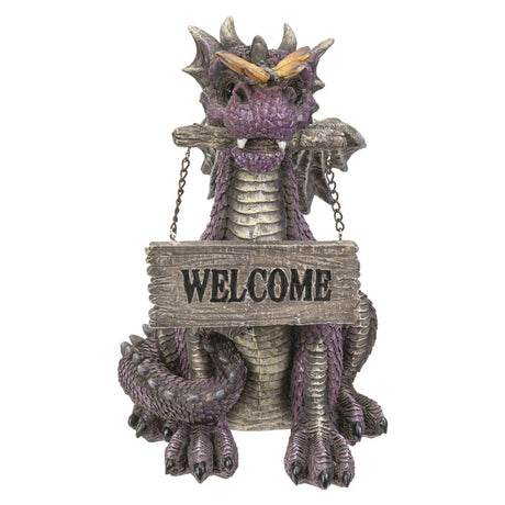 9.8" Dragon Statue - Purple Welcome Sign - Magick Magick.com