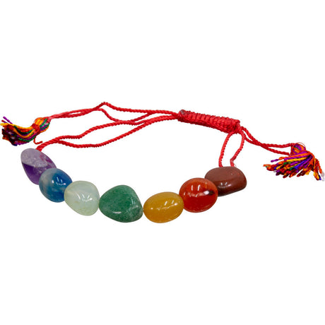 Adjustable Tumbled Stones Bracelet with Tassel - Chakras - Magick Magick.com