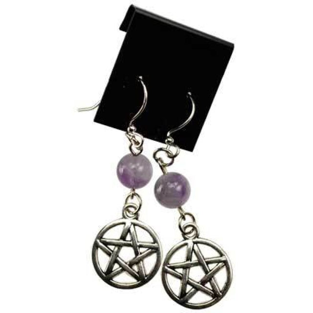 Amethyst Pentagram Earrings - Magick Magick.com