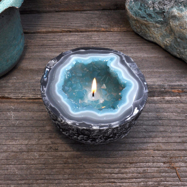 Aquamarine Geode 2.25" Scented Salty Sea Air Candle - Magick Magick.com