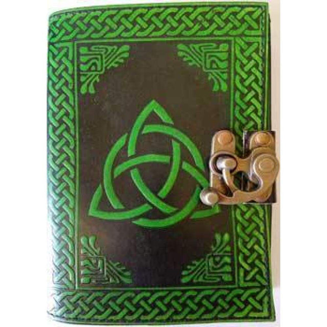 Black/ Green Triquetra Leather Blank Book with Latch - Magick Magick.com