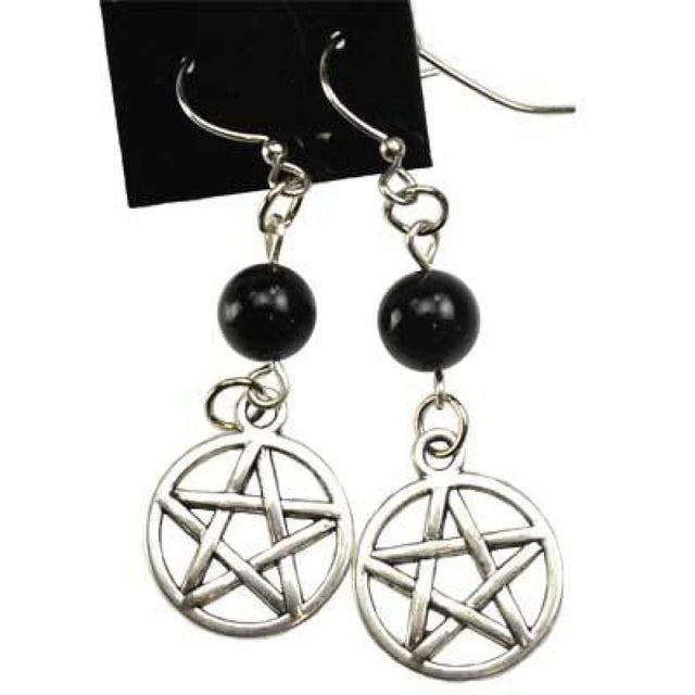 Black Onyx Pentagram Earrings - Magick Magick.com