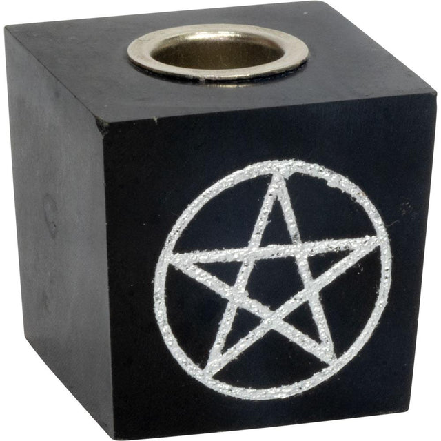 Black Tourmaline Mini Candle Holder - Pentacle - Magick Magick.com