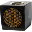 Black Tourmaline Taper Candle Holder - Flower of Life - Magick Magick.com