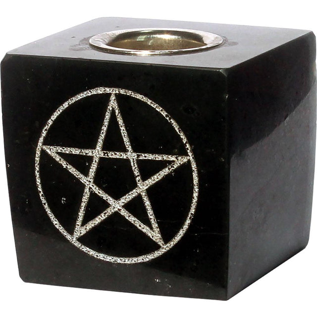 Black Tourmaline Taper Candle Holder - Pentacle - Magick Magick.com