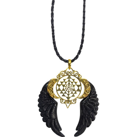 Bone Handcarved Necklace Angel Wings - Sri Yantra - Magick Magick.com