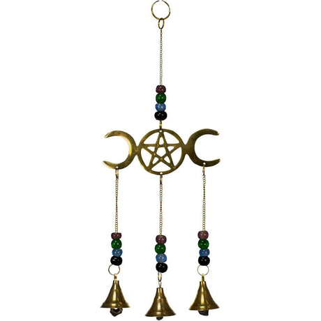 Brass Bell Chime - Triple Moon with Pentacle - Magick Magick.com