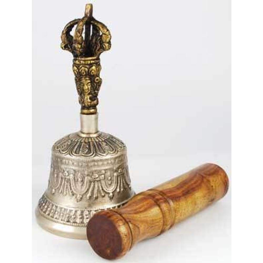 Bronze Tibetan Hand Bell & Puja Stick 5" - Magick Magick.com