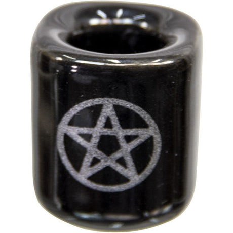 Ceramic Chime Candle Holder - Black with Silver Pentacle - Magick Magick.com