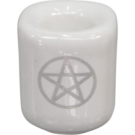 Ceramic Chime Candle Holder - White with Silver Pentacle - Magick Magick.com