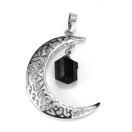 Crescent Moon Pendant - Natural Black Tourmaline - Magick Magick.com