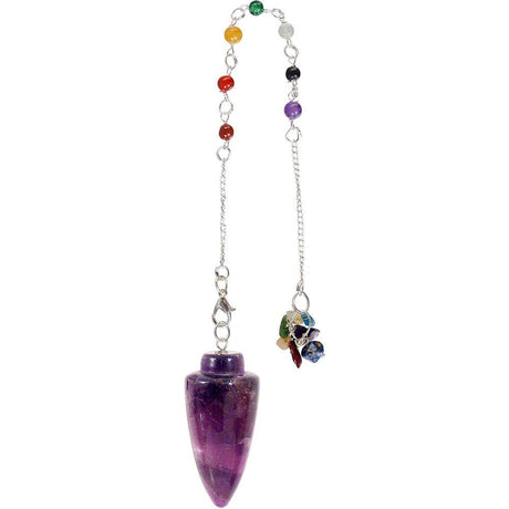 Curved Pendulum - Amethyst with Chakra Chain - Magick Magick.com