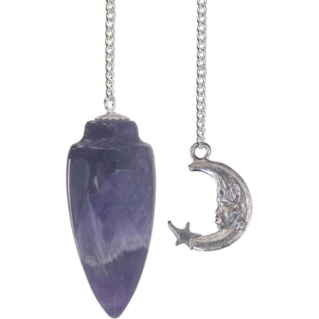 Curved Pendulum - Amethyst with Moon - Magick Magick.com