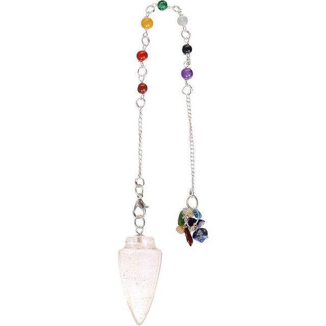 Curved Pendulum - Clear Quartz with Chakra Chain - Magick Magick.com