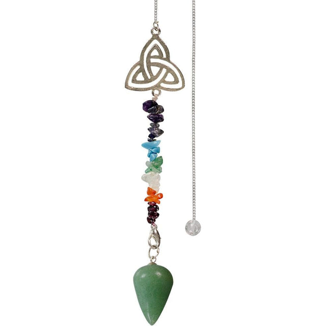 Curved Pendulum - Green Aventurine with Chakra Triquetra - Magick Magick.com