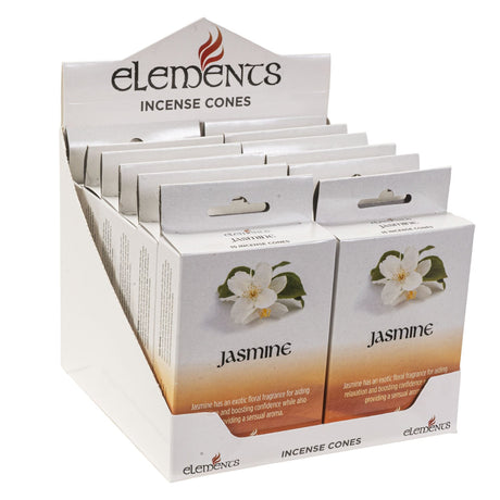 Elements Incense Cones Display - Jasmine (12 Packs of 15 Cones) - Magick Magick.com